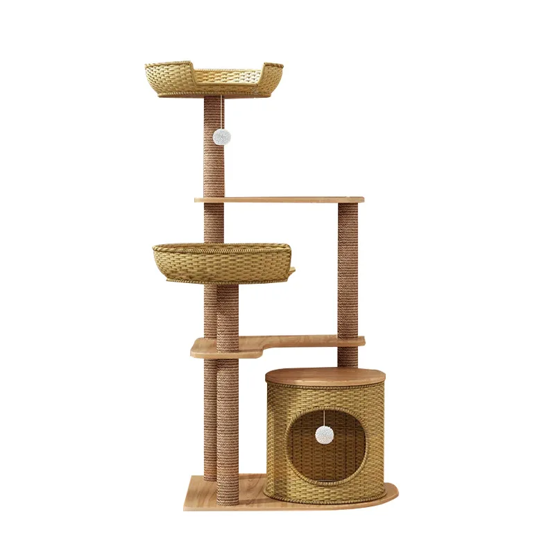

climbing frame Household rattan mat nest tree integrated space capsule Summer cat toys Small and does not occupy an area