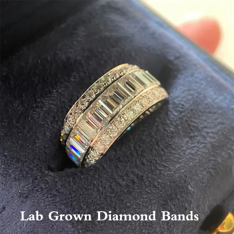 9.24ctw Emerald & Round Cut DEF-VS VVS Lab Grown Diamond Men’s Band 10K 14K Gold Bands Gift for Him