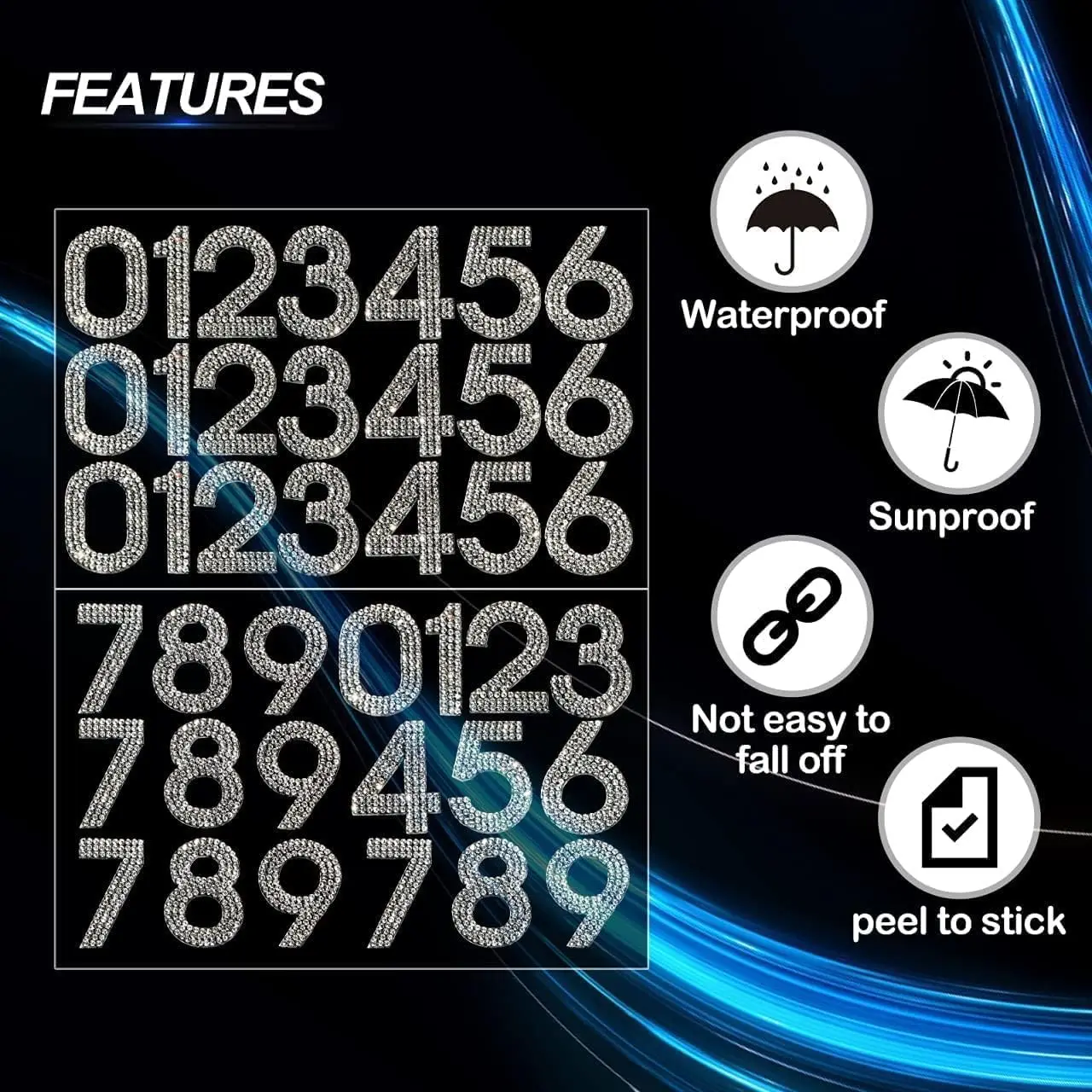 40 Pcs Rhinestone Number Stickers Self-Adhesive Glitter Numbers 0-9 for Mailbox Car Door Craft DIY view 4