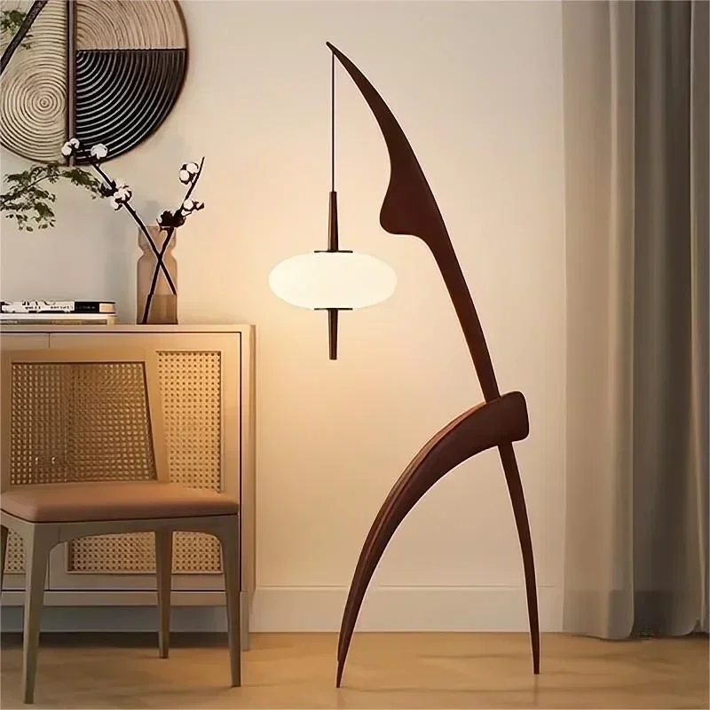 Modern Simple Walnut Solid Wood Floor Lamp Creative Exhibition Hall Corner Standing Light Japanese Living Room Bedroom Bedside