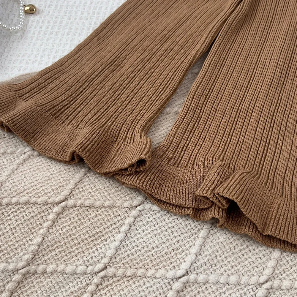 Süßes Rosa Mädchen-Strickoutfit, 2-teilig, Spitze, Schleife, Langarm-Pullover, Schlaghose, Koreanisches Herbst- und Winter-Kinderbekleidungsset 2-6 Jahre – Detail 7