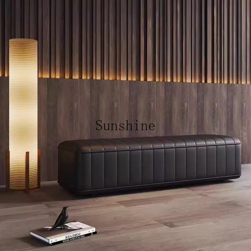 

Italian minimalist leather cloakroom entry shoe change stool living room bench