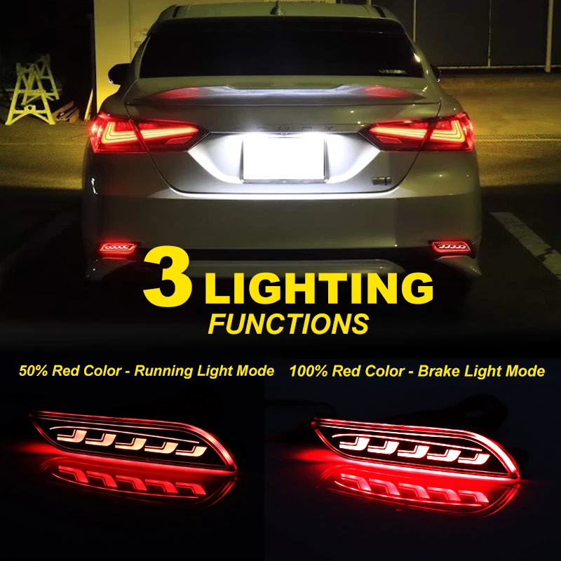 LED Bumper Reflector Lights For Toyota Camry 2018 2019 2020 2021 2022 2023 2025 Dynamic Turn Signal Rear Fog Tail Brake Lamp