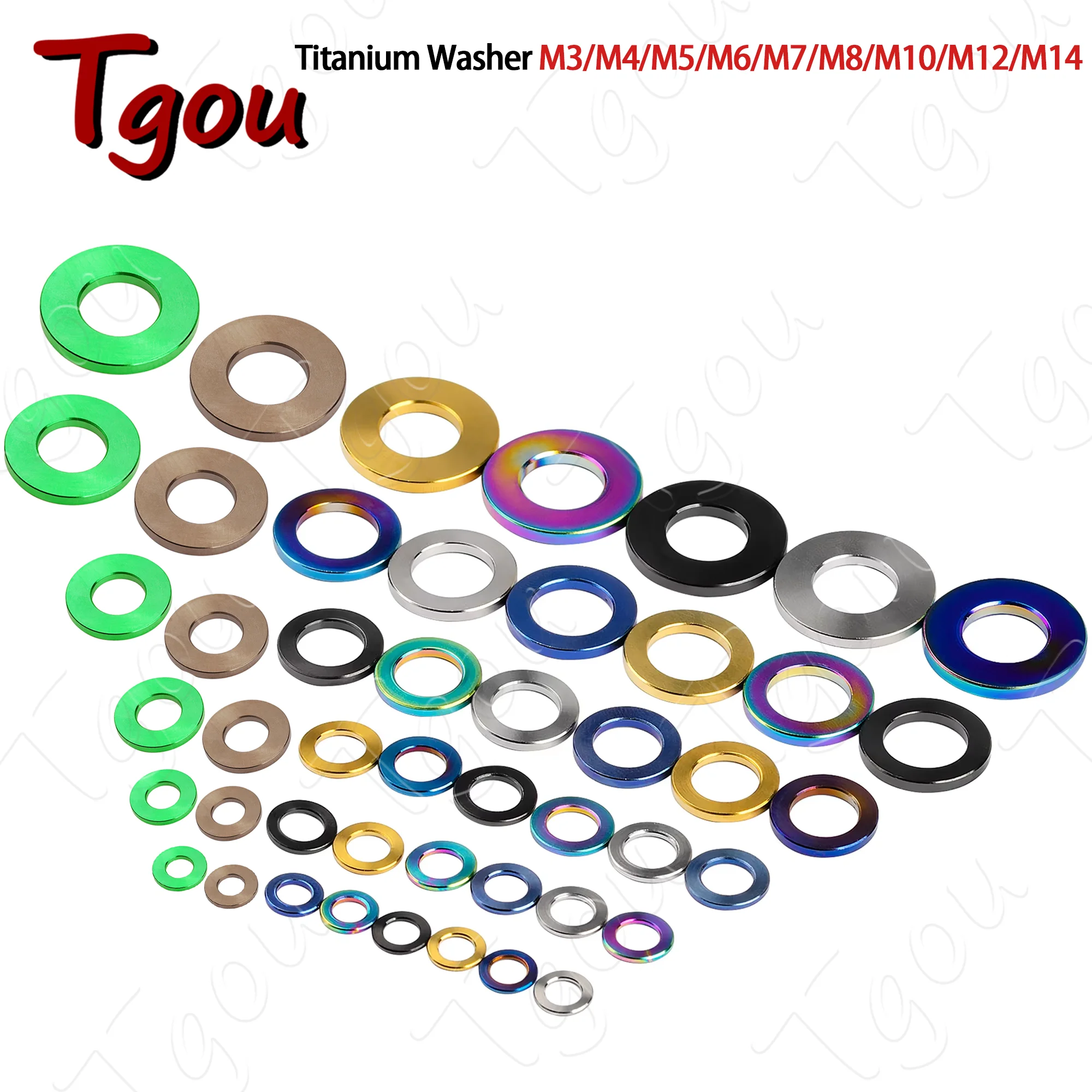 

Tgou Titanium Washer M3 M4 M5 M6 M7 M8 M10 M12 M14 Flat Gasket for Bicycle Motorcycle 1Pcs