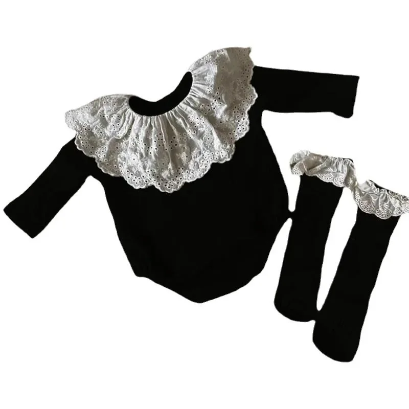 

Весенне-осенняя цельная одежда с кружевным воротником для маленьких девочек, одежда принцессы для скалолазания с носками, 8955-1, корейская детская одежда, 2025 г.