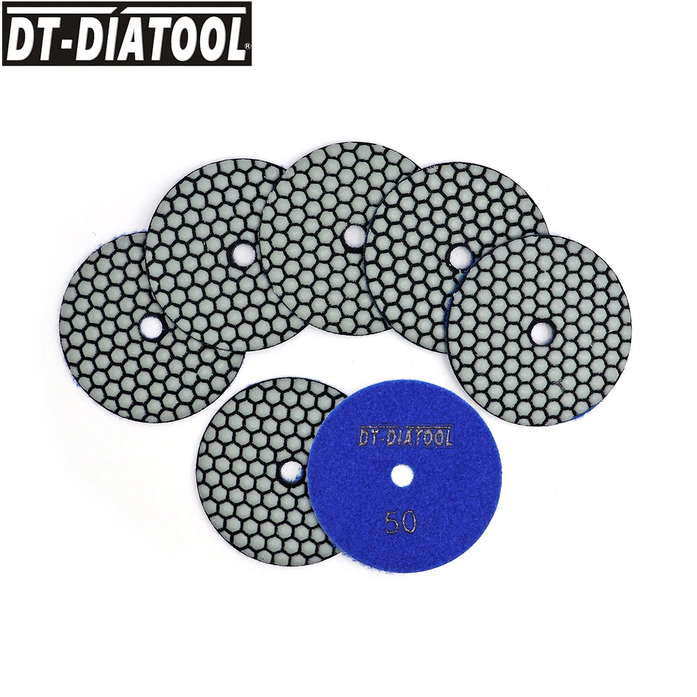 

DT-DIATOOL 7pcs Dia 4 inch/100mm Resin Bond Diamond Dry Polishing Pads Grit #50 Sanding Disc For Granite Marble Stone