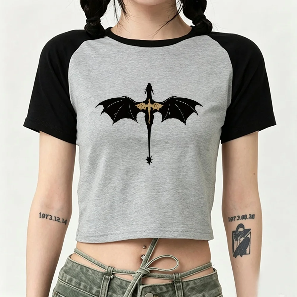 Fourth Wing crop top women party cute gyaru cheap baddie t shirt gothic meme kawaii jojifuku