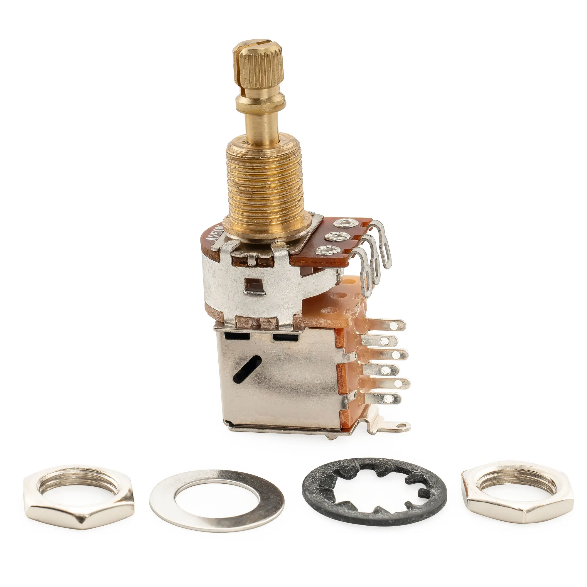 Musiclily Pro A250K/A500K Brass Pot Split Standard Shaft 3/8 Inch Push-Pull Audio Taper Potentiometer for Electric Guitar Bass
