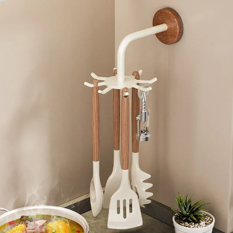 360 Rotating Kitchen Wall Hook Rack Utensil Holder For Pot Lid Ladle Spoon Hanger Punch-Free Adhesive Organizer Storage