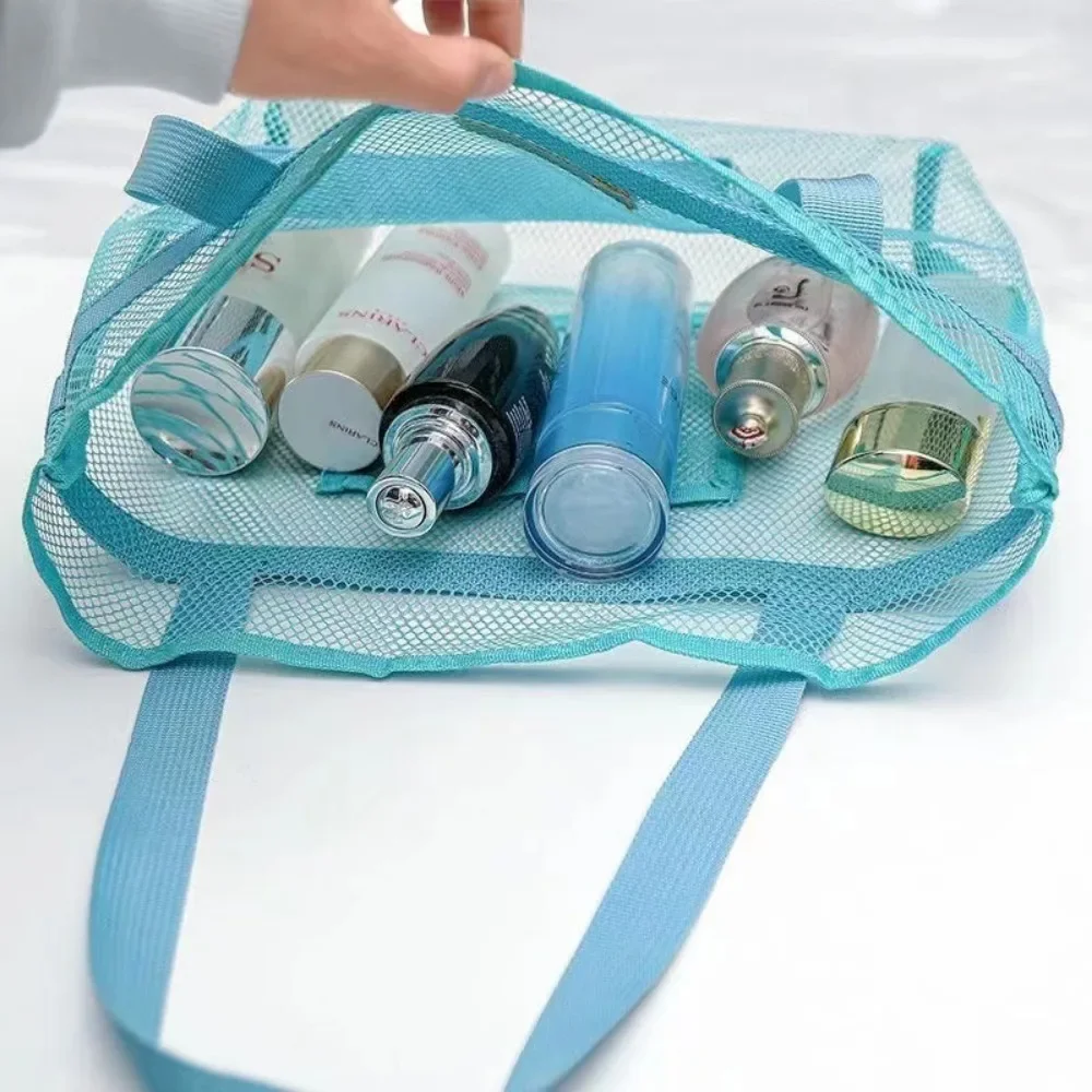 New Mesh Travel Storage Shower Bag Beach Toilet Cosmetic Handbag Swimming Mesh Pack Toiletries Organizer Foldble Storage Bag