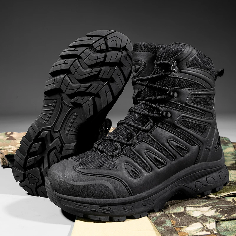 YOSBOGROutdoor Men Military Tactical Boots High Top Desert Boots Men Tactical Durable Training Shoes Sports Climbing Ankle Boots