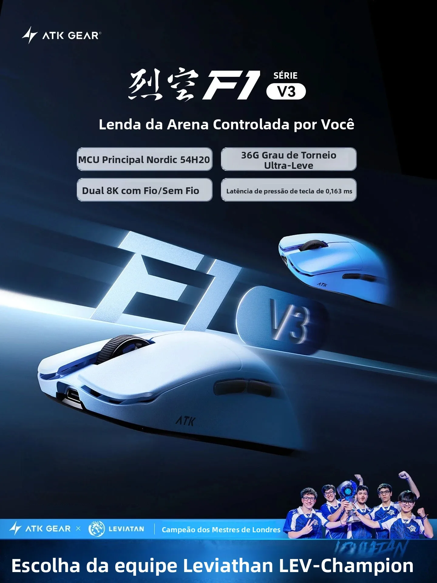New ATK Blazing Sky F1 V3 Ultimate+ 2.4GHz Wireless PAW3955 Master 54LM20 Type-C Esports Gaming Mouse for Office Gamer