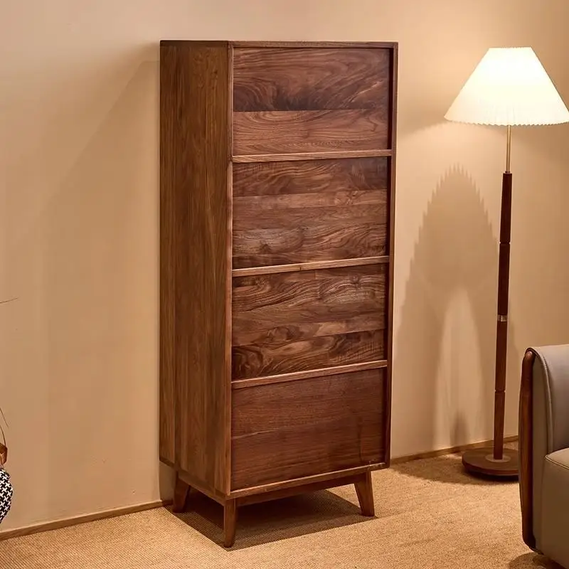 Szafka na wino z litego drewna orzecha czarnego, nowoczesna, prosta szafka ścienna, szafka do przechowywania, szafka z szklanymi drzwiami