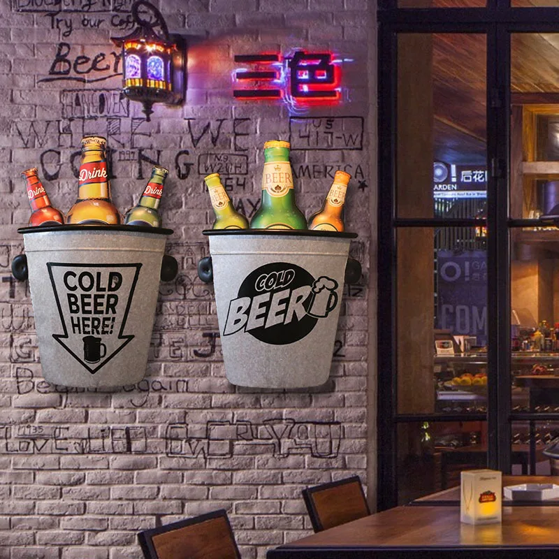 Industrial Style Three-dimensional Wine Barrel Beer Bottle Decoration Restaurant Bar Barbecue Shop Background Wall Hanging