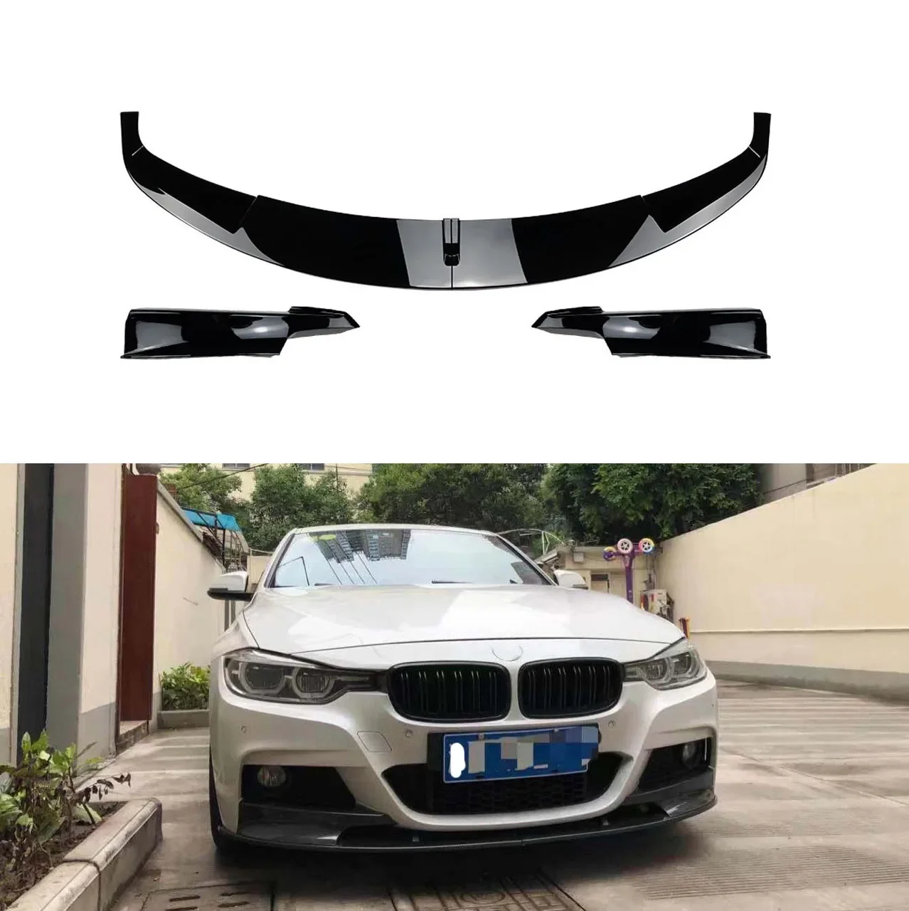 Four Stage Front Lip Splitter Spoiler Side Lower Splitters Body Kit For BMW 3 Series F30 F31 F35 M-Tech 2012-2019