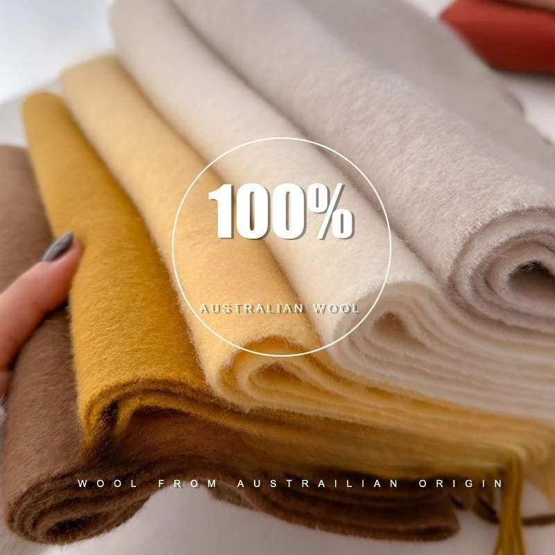 

188*32 Cm 100% Wool Winter Scarf for Women Long Warm Cashmere Scarves Hijab Solid Shawl Wrap Female Pashmina Bandana Head Scarfs