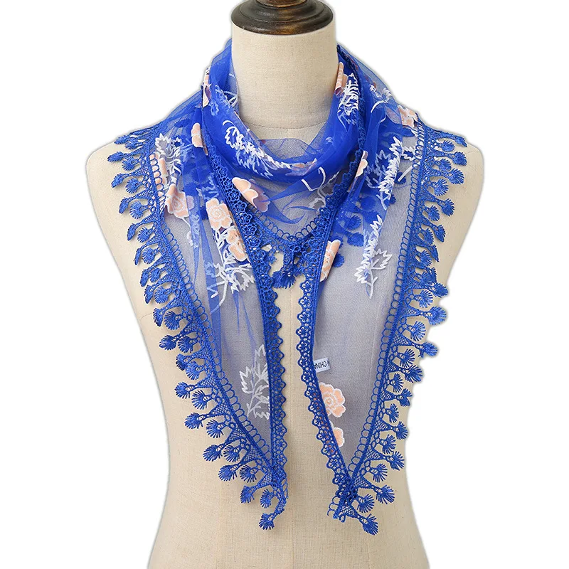 New Women Colored Tassels Lace Scarf Spring Hollow-out Triangular Scarves Soft Shawl Foulard Female Wrap Shawls Korean Style