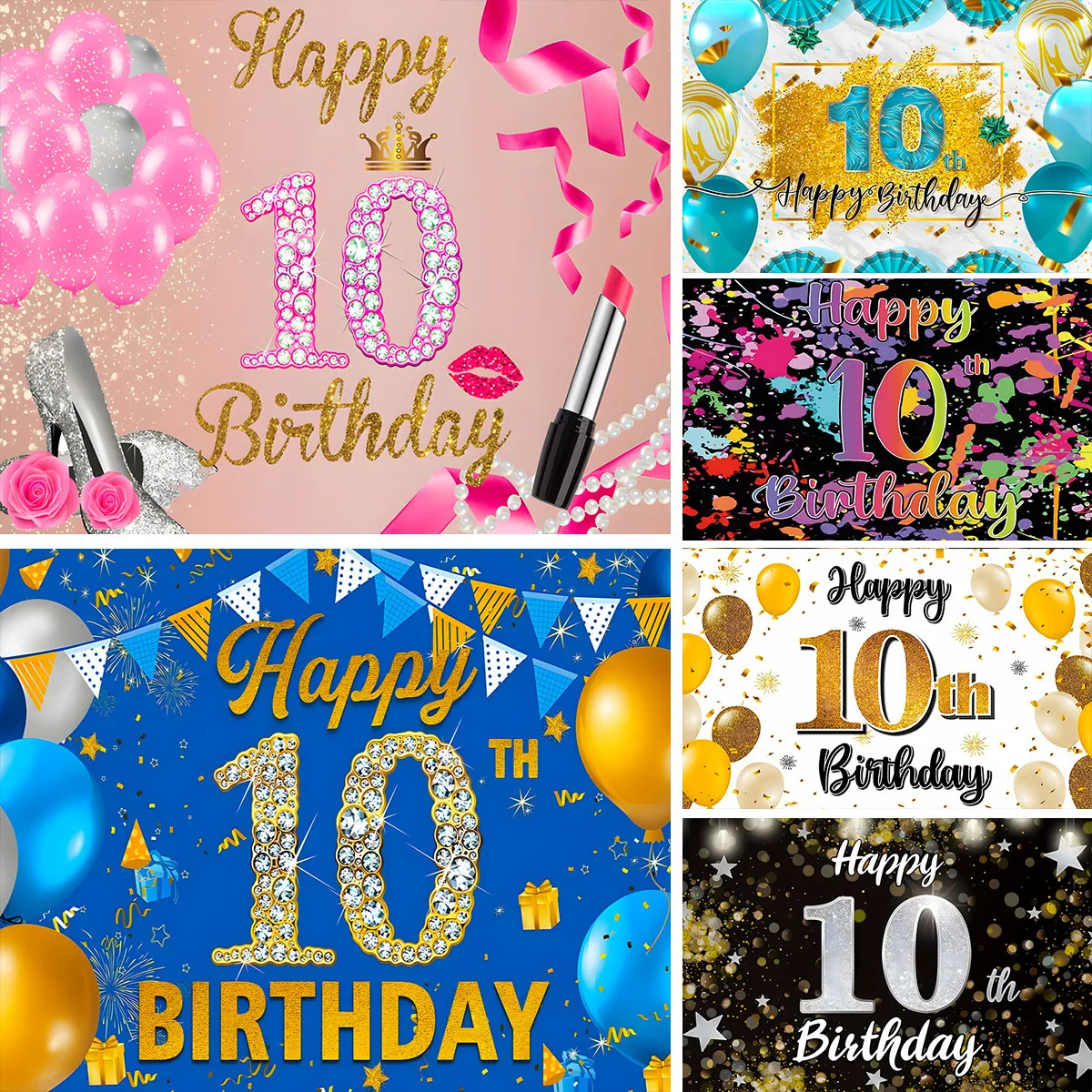 Баннер на 10-й день рождения, декорация для девочек, постер на 10-летний день рождения, розовое золото, десять дней рождения, реквизит для фотографирования
