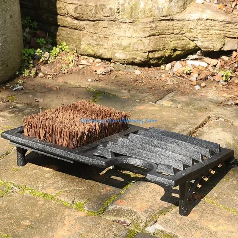 573B Cast Iron Boot Cleaner With Rust Proof Coating Angled Shoe Scraper Scrubber Brush Perfect For Garden And Porch Use
