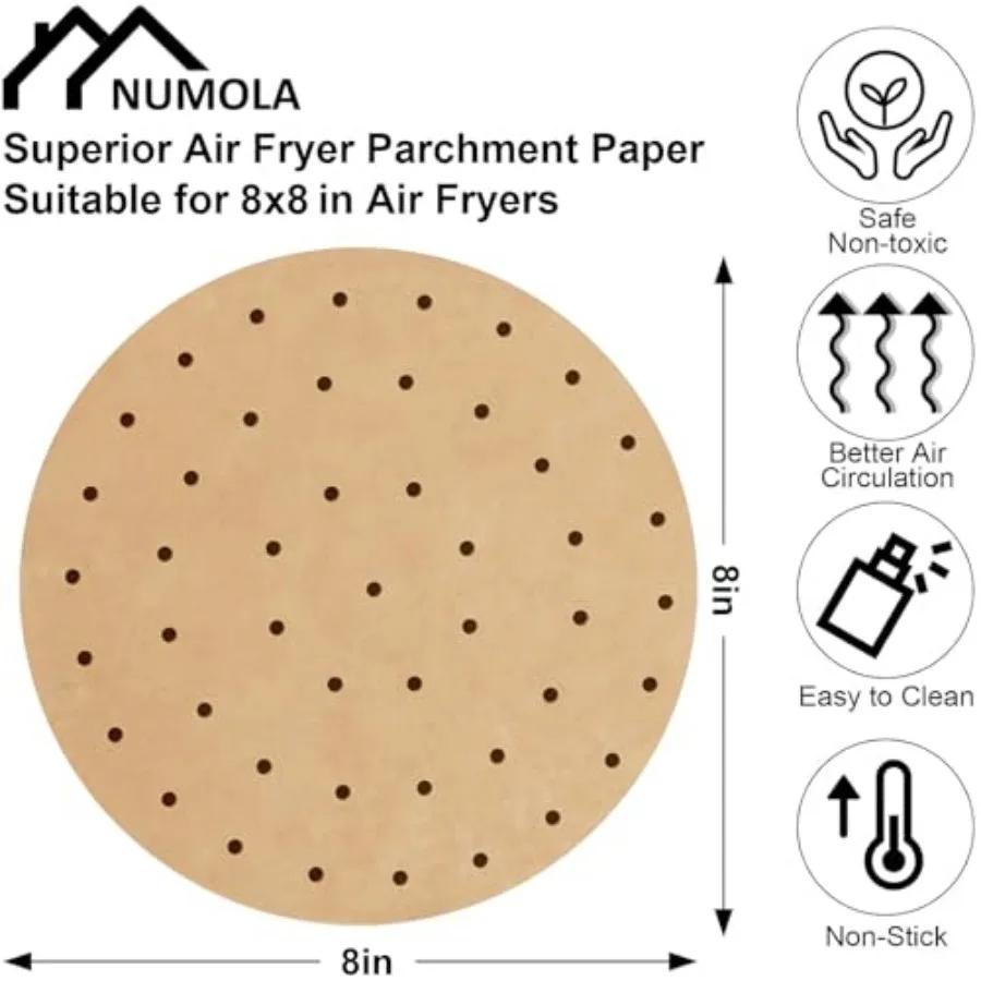Air Fryer Parchment Paper Liners, 8 Inch Disposable Papers Liner for 3.5-6QT Baking, 100 Pcs Pre-cut Air Fryer Paper, Non-stick