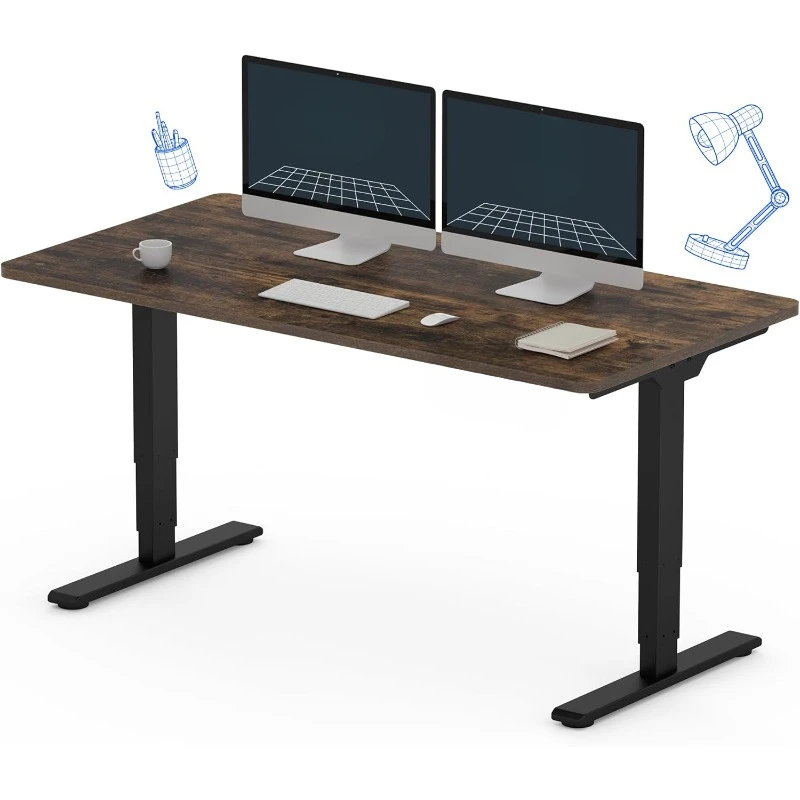 Essential 3 Stages Dual Motor Electric Standing Desk 55x28 Inch Whole-Piece Board Height Adjustable Desk Electric Sit Stand Desk