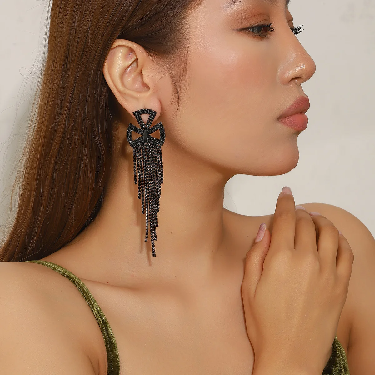 Super flash water drop full diamond fringed earrings women's long temperament super fairy fashion earrings high sense all copper