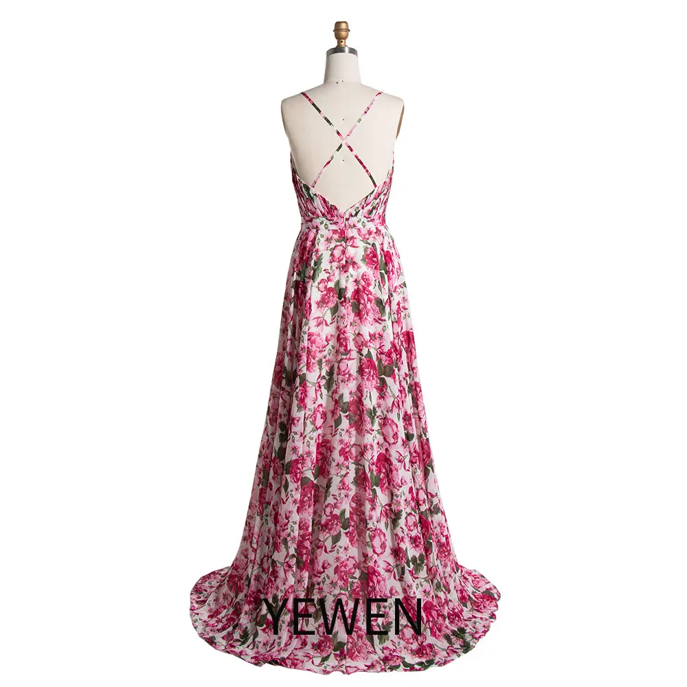 YEWEN YE3003-vestido de fiesta con estampado Floral, traje de fiesta Formal con cuello en V, longitud hasta el suelo, accesorios de fotografía de lujo