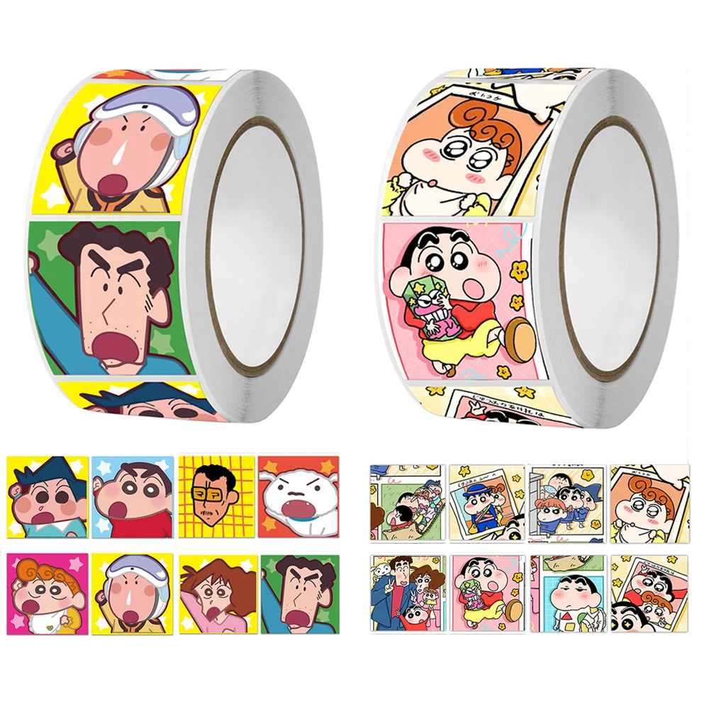 500 uds/rollo de pegatinas de crayón de Anime Shin-chan, bonitos manuales de recompensa de dibujos animados para estudiantes, regalo, pegatinas decorativas para ordenador portátil, juguetes para niños