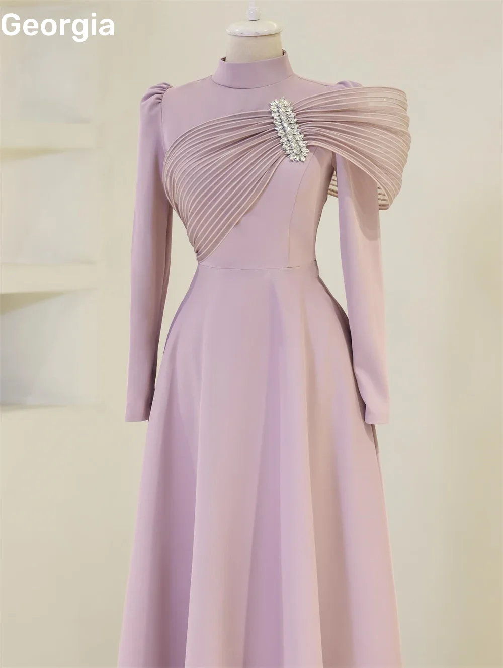 Beadings Luxury Evening Dresses Scoop Neckline Customize Elegant Dresses For Women Floor-Length Zipper Long Sleeves Prom Dresses