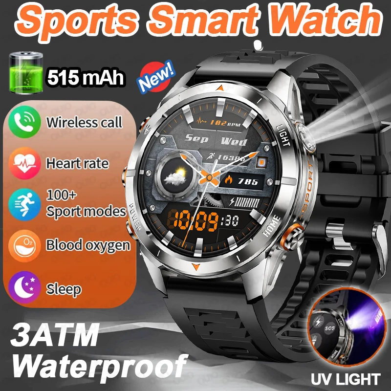 

Новые спортивные умные часы на открытом воздухе для мужчин, сильный светодиодный фонарик, пульс, здоровье, фитнес, водонепроницаемые, музыкальные, женские, BT Call, умные часы