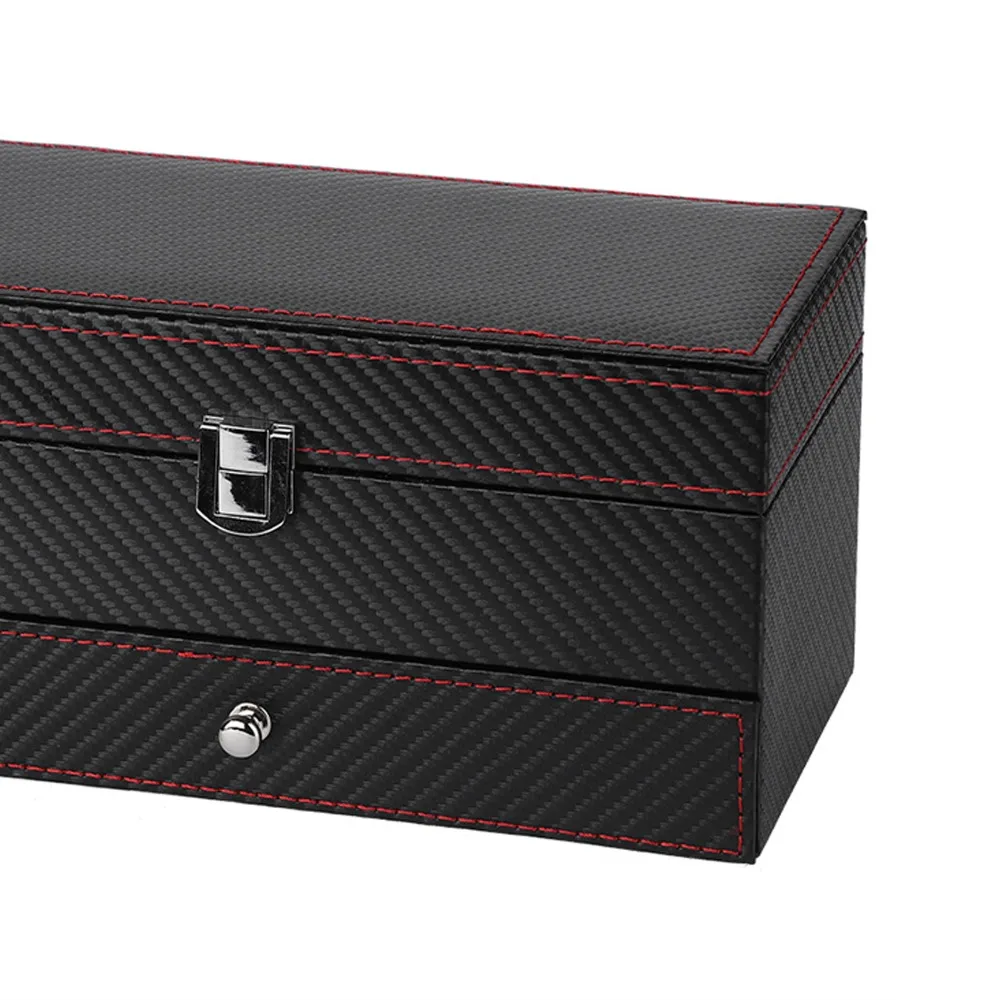 Portable Black Jewelry Organizer Box Carbon Fiber PU 22.2 * 11 * 11.2cm Watch Box Display Box Home Storage