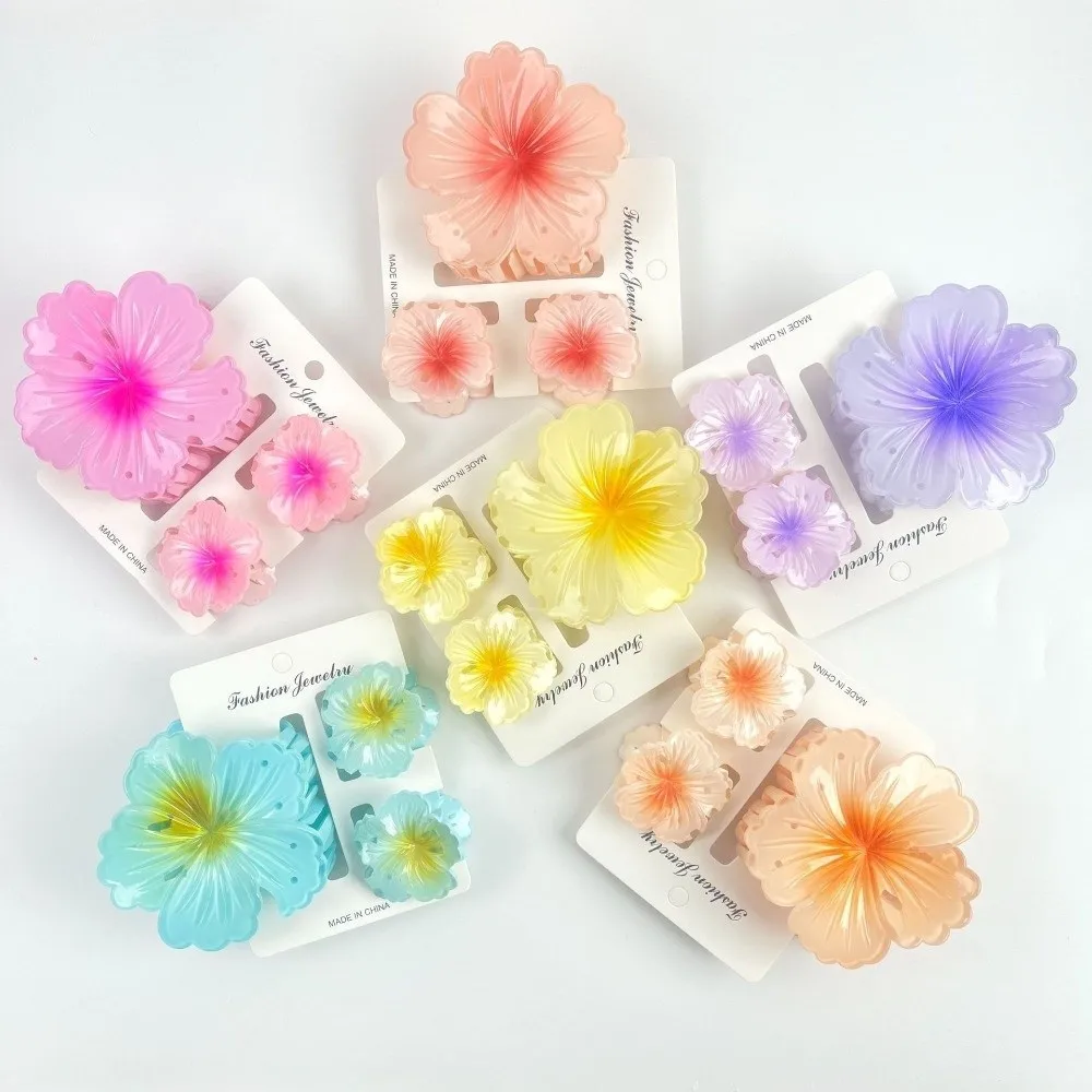 

3Pcs/Set New Gradient Hair Claws Sweet Flower Acrylic Hair Clips Hibiscus Clamp Hairpin Beach