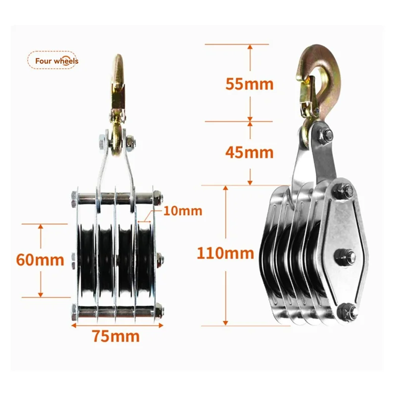 【Alleen vandaag!】 Hijskatroltakel, gegalvaniseerd stalen blok met multi-nylon touw en veilige haak voor zwaar gebruik