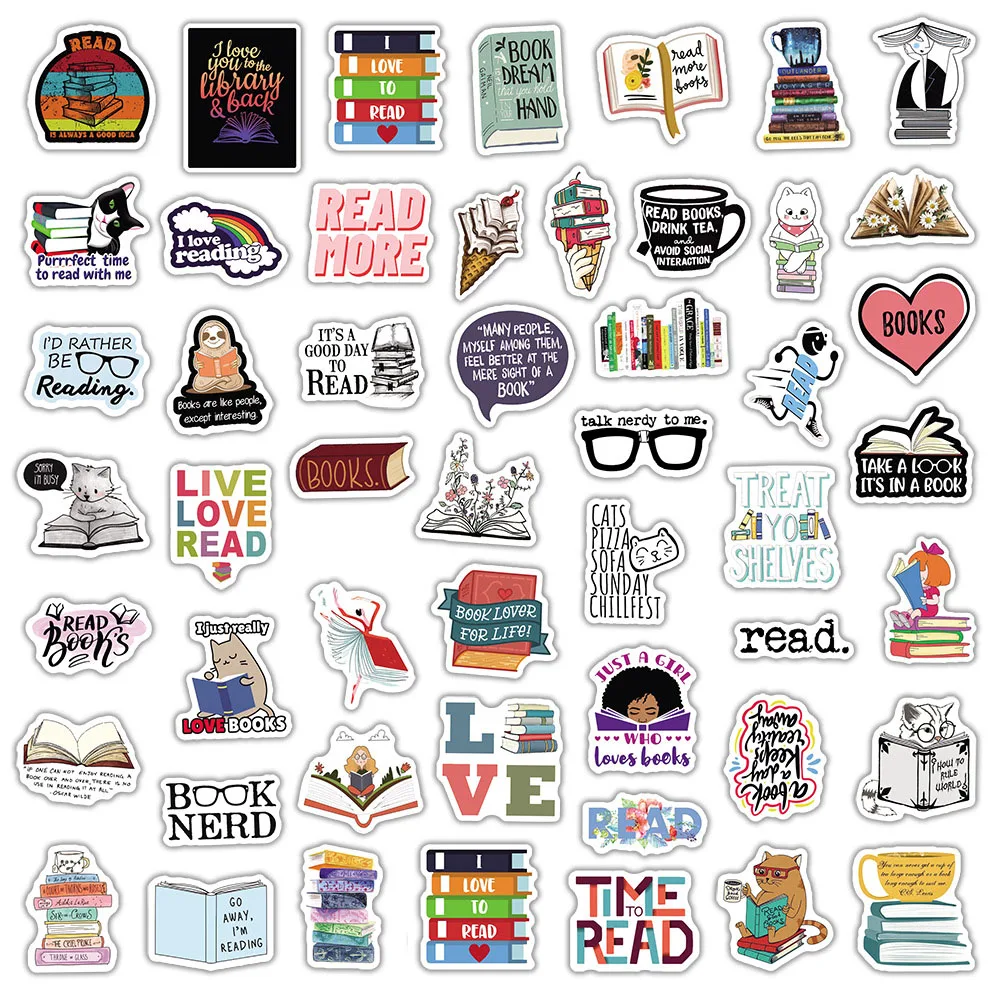 10/30/50PCS Book Reading Stickers For Notebook Diary Motorcycle Skateboard Computer Decal Cartoon Luggage Graffiti Sticker