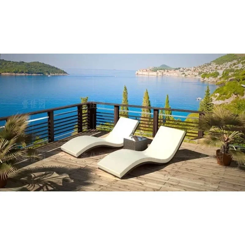 Outdoor bed leisure balcony sofa bed imitation rattan recliner beach bed open air rest