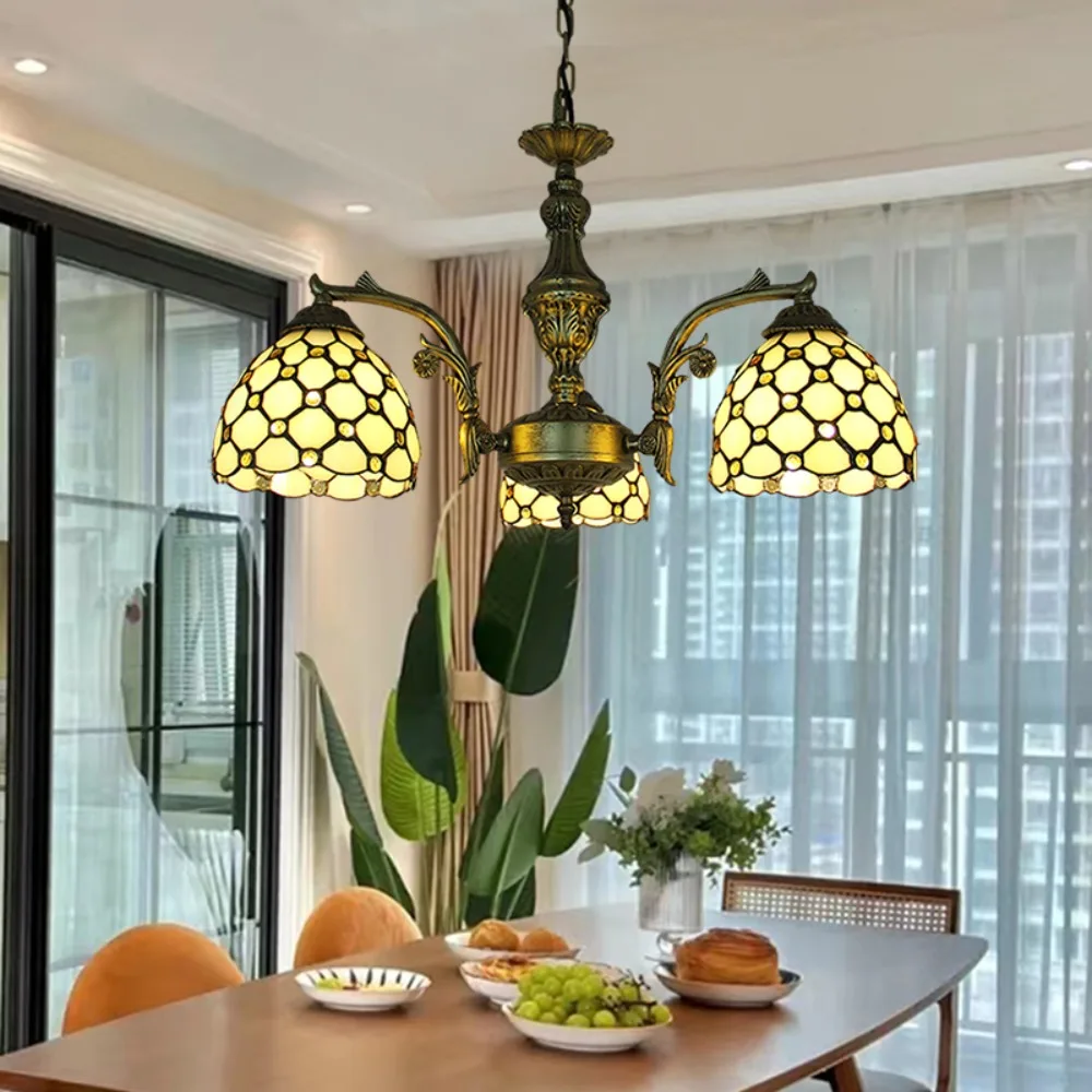 European style living room dining room bedroom chandelier simple aisle corridor creative glass retro multi-head hanging lamp