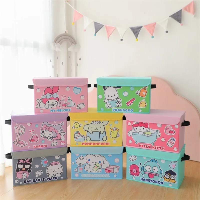 

Sweet Kawaii Anime My Melody Pompompurin Folding Storage Box Cute Hangyodon Kuromi Dustproof Organizer Case Gift for Kids