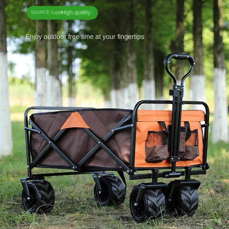 

Outdoor Folding Cart Camping Cart Fishing Camping Stall Small Pull Car Aluminum Alloy Gathering Camp Car Trailer