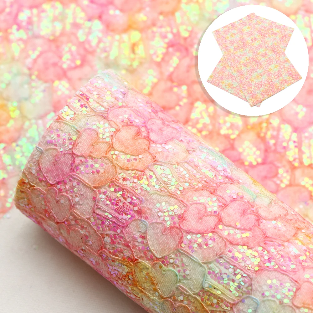 20*33CM Or Big Size Texture Lace Love Chunky Glitter Synthetic Leather Patchwrok For Hair Bow Bag DIY Project,1Yc11401