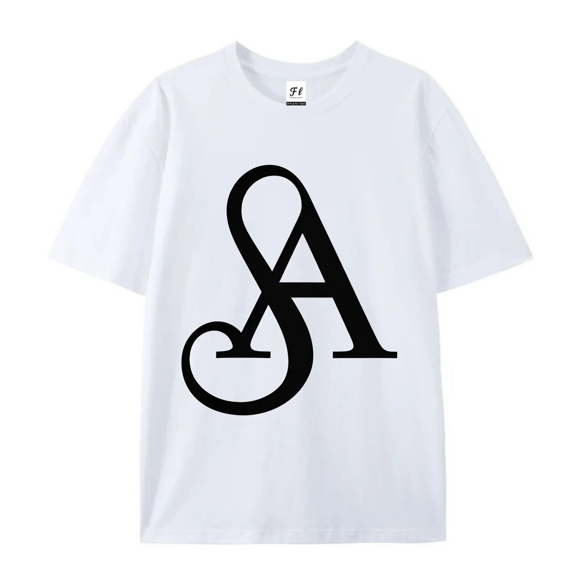 Men Short Sleeve T Shirt SA Monogram Graphic Tees Cursive Letter Art Print Casual O Neck Summer Tops for Guys Daily Street Wear