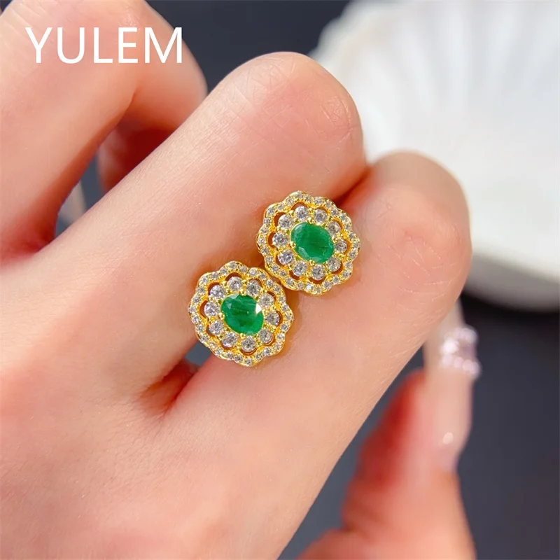 YULEM Light Luxury 925 Sterling Silver Women's Earrings Natural  4*5mm Zambia Emerald Gemstones Fine Jewelry for Party Gifts