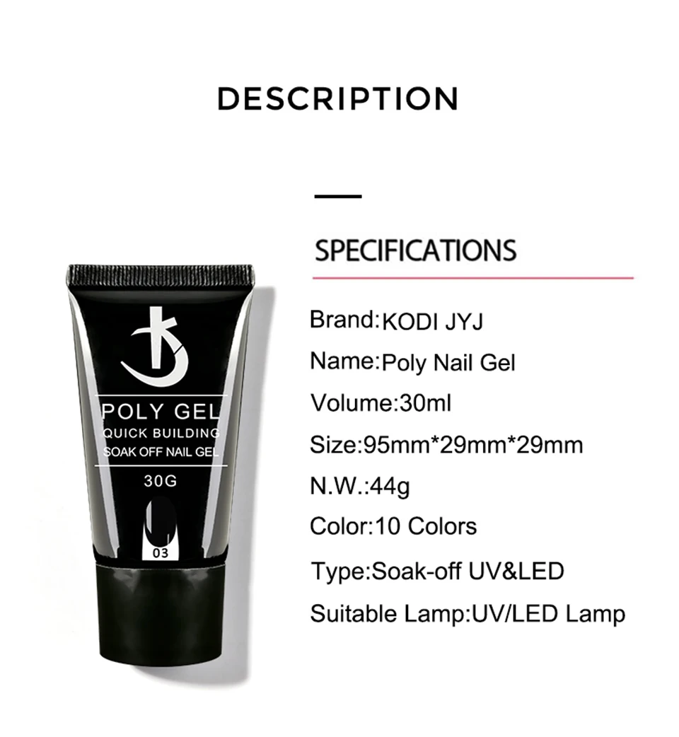 KODI JYJ Neuestes Poly-Nagelgel, 30 ml, semipermanentes Gel zur Verlängerung, Acryl-Gel-Nagellacke, Maniküre, UV-Builder, Hybrid-Gellac – Detail 2