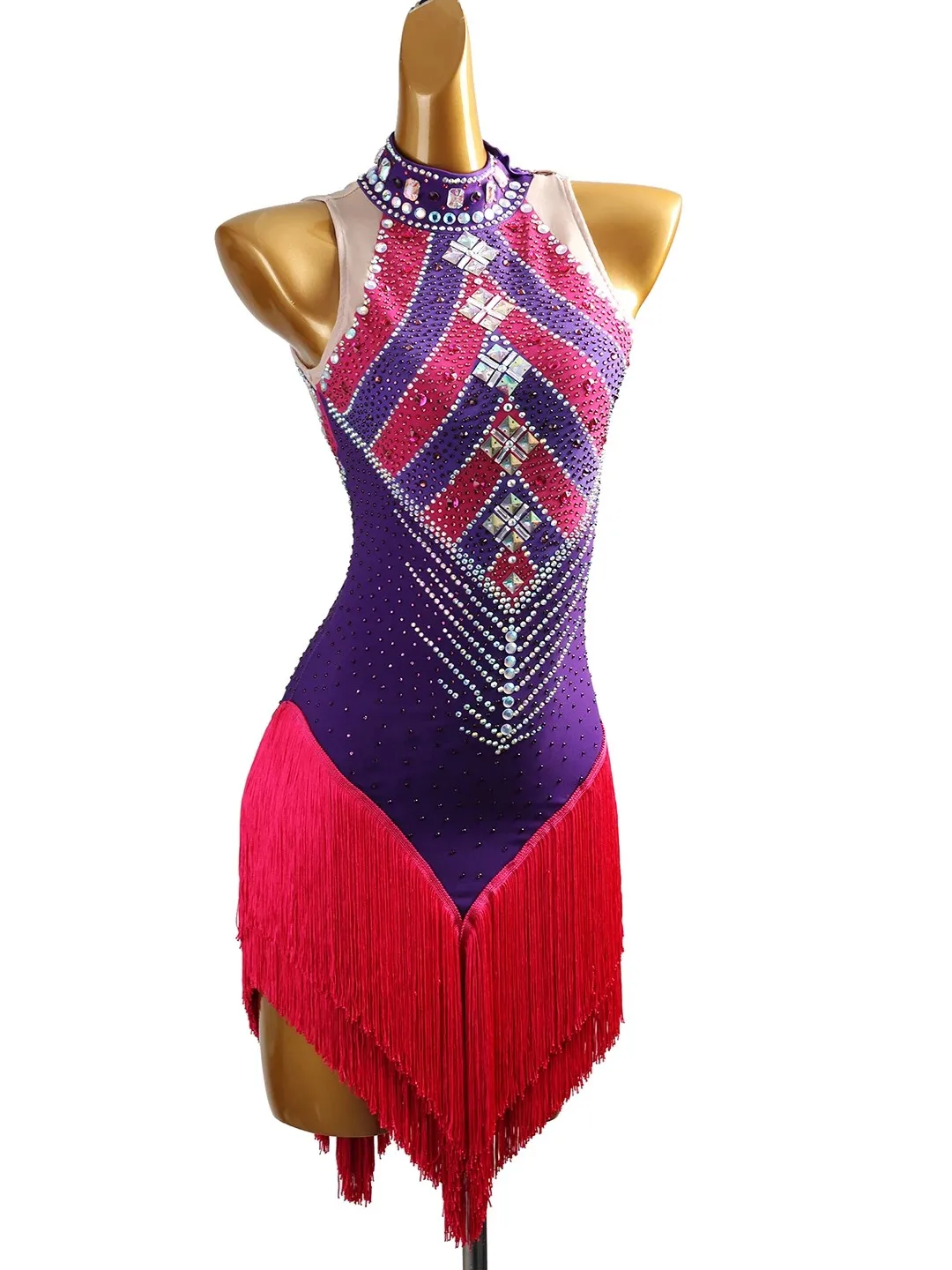 Latin Dance Fringe Dress Women Customsized Senior AB Stones Performance Clothing Tango Chacha Latin Dancing Professional Dresses