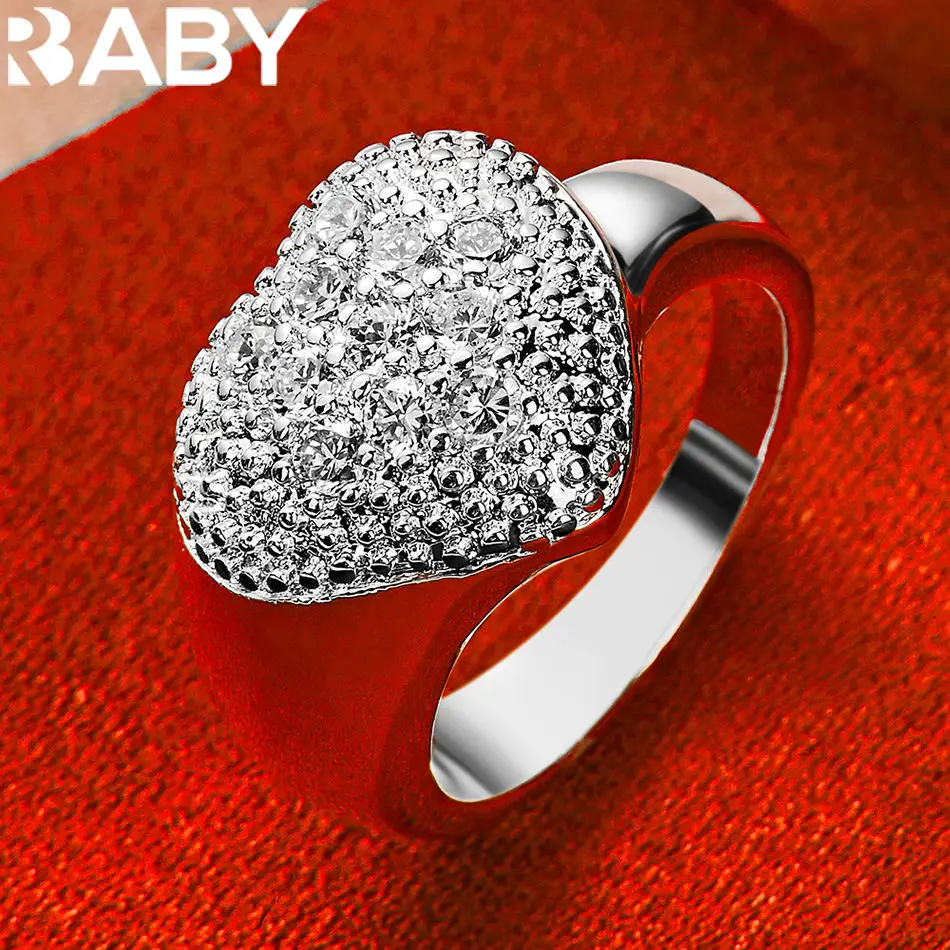 

URBABY 925 Sterling Silver Heart Zircon Crystal Ring For Women Wedding Rings Engagement Band Fashion Party Jewelry Wholesale