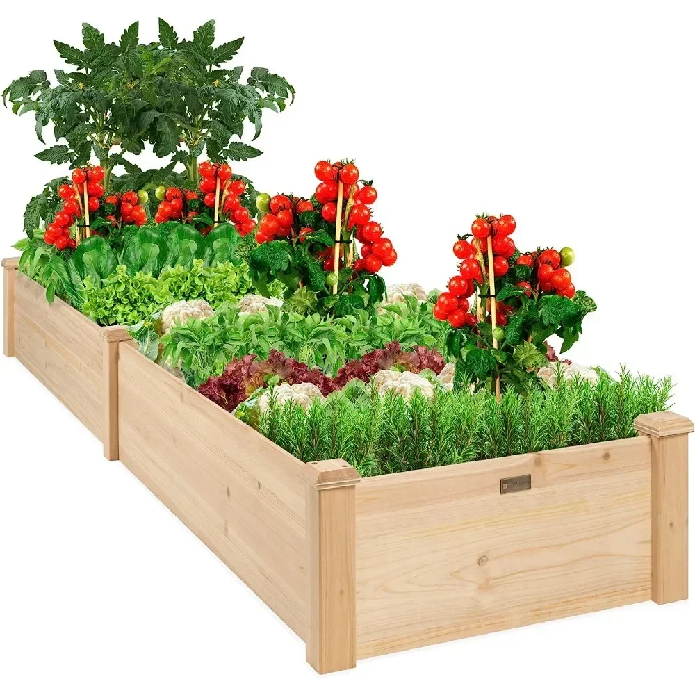 

XMSJ Garden Bed Planter for Vegetables, Grass, Lawn, Yard - Natural, 8x2ft Outdoor Wooden Raised Garden Bed Planter