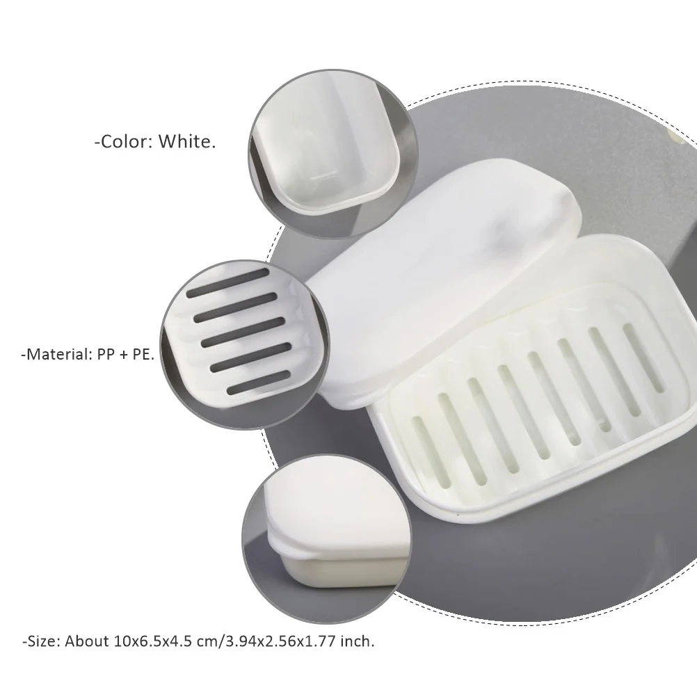 

2Pcs Soap Container Premium Material Sealed Soap Case with Drain Holder Lightweight Easy Carry for Bathroom Home White