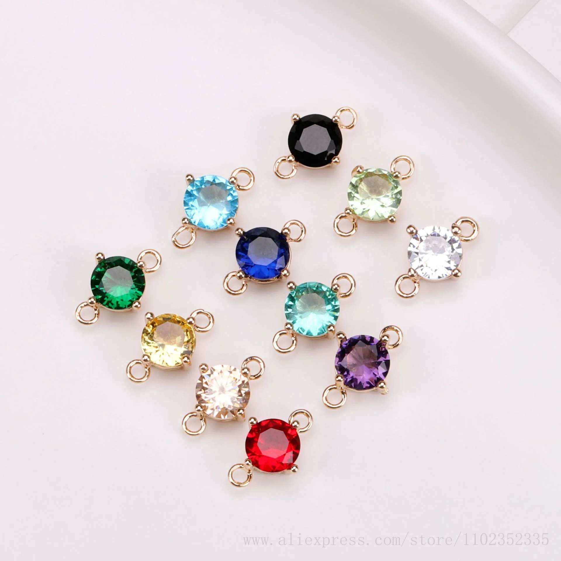 Copper edged crystal zircon circular double pendant DIY jewelry connector earrings necklace bracelet hairpin clothing 50pcs/ Bag