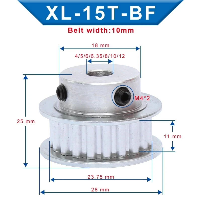 XL 15T Timing Pulley Bore4/5/6/6.35/8/10/12 mm Teeth Pitch 5.08mm Aluminum Pulley Wheel Teeth Width 11mm For 10mm XL Timing Belt