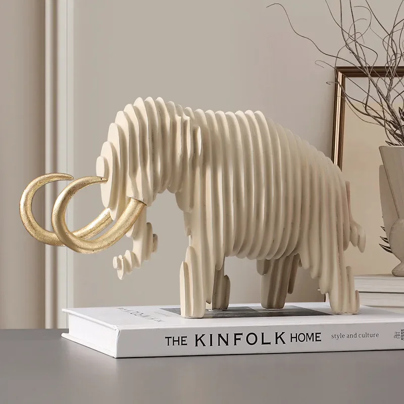 Creative Mammoth Resin Ornaments Simulated Elephant Sculpture Abstract Striped Elephant Decorative Home Figurines Decoration