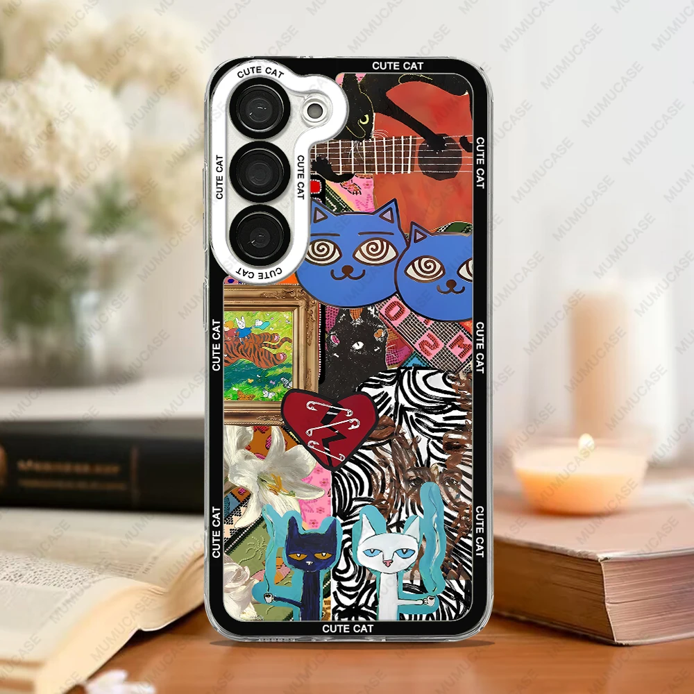 Cute and funny cat collage Phone Case For Samsung Galaxy S25 S20 S21 S22 S23 S24 FE Plus Ultra A54 A53 A52 A34 5G TPU Cover